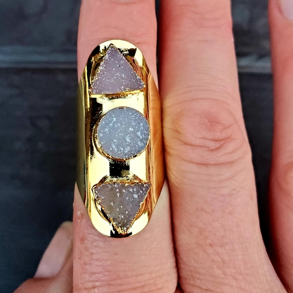 New Unique Titanium Druzy Adjustable Gold Ring. - Picture 16 of 16